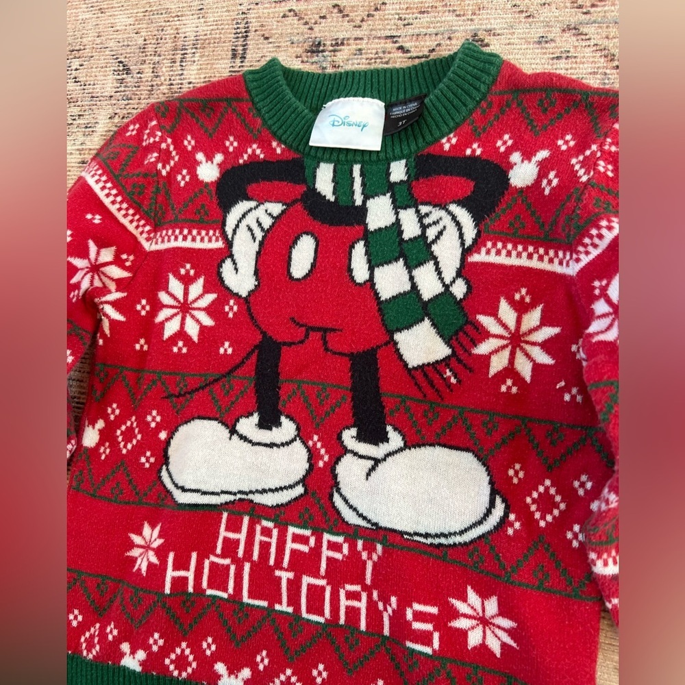 Disney Red and Green Mickey Mouse Holiday Sweater - Picture 2 of 3